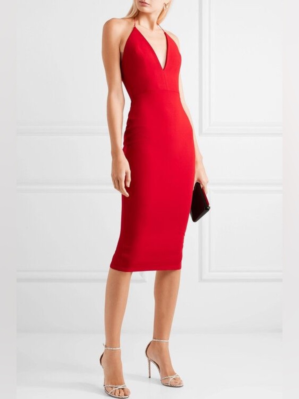 Alex Perry Red Halter Plunge bodycon Dress
